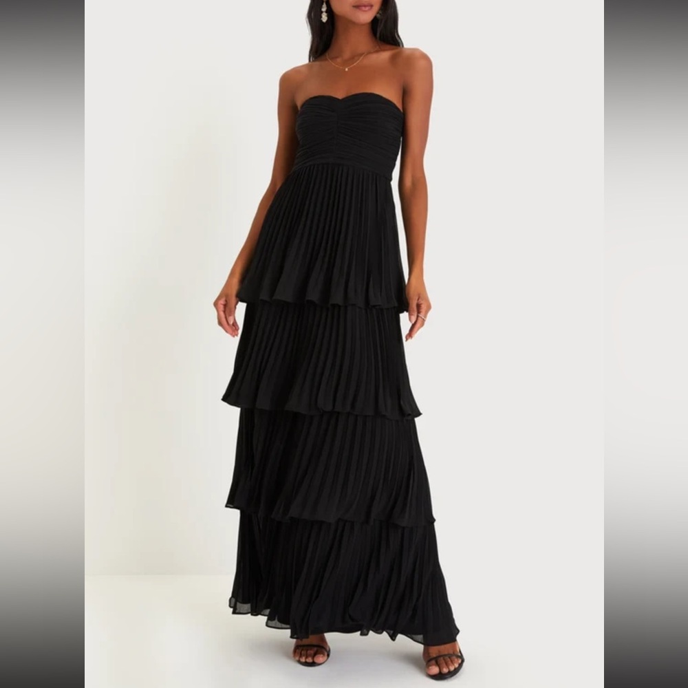 Lulus Elegant Black Strapless Tiered Dress